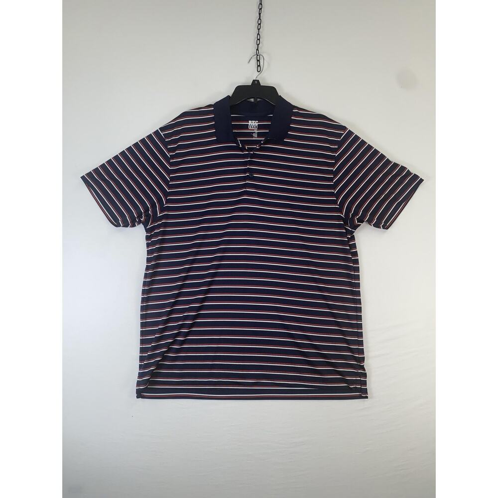 REC TECH Polo Shirt Mens XL Blue Striped 100% Polyester Short Sleeve Golf Casual